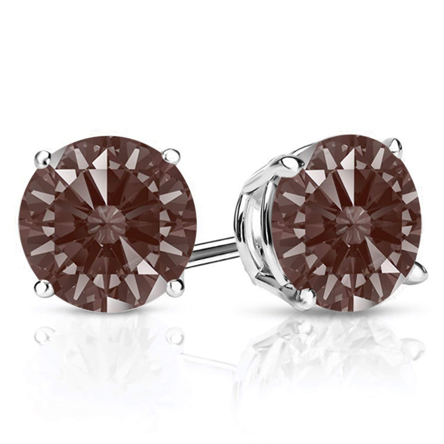 Gem Stone King 2-4 Cttw Round Gemstone Birthstone Stud Earrings For Women Men | 925 Sterling Silver | Round 7MM | Fine Jewelry Gifts for Women Her Mom Wife Men | Fancy Brown Zirconia
