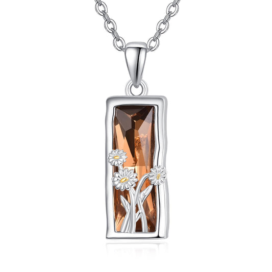 AENEAS Daisy Necklace for Women Sterling Silver Pendant Brown Quartz Necklace Crystal Daisy Flower Jewelry Gifts for Her Wife