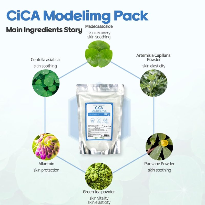 Modeling Mask with CICA for Face – NEEDS NATURE | Soothing & Redness Relief Peel-Off Rubber Mask | Korean Skincare | Home Spa Treatment | 400g Powder Pack with Mixing Tools