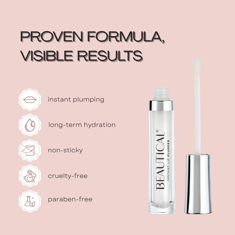 BEAUTICAL Instant Lip Plumper, Hydrating Lip Serum with Hyaluronic Acid, Guarana & Horse Chestnut Extract, Non-Sticky Moisturizing Lip Plumping Gloss, Anti-Aging Lip Care, 5ml