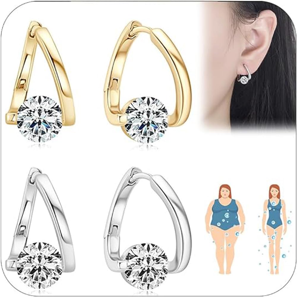 4 Pairs Lymphatic Drainage Slimming Hoop Earrings, Halolux Lymphvity Germanium Earring Acupuncture Therapy Hoop Earrings Fashion Jewelry Gift For Women Men (gold+silver)