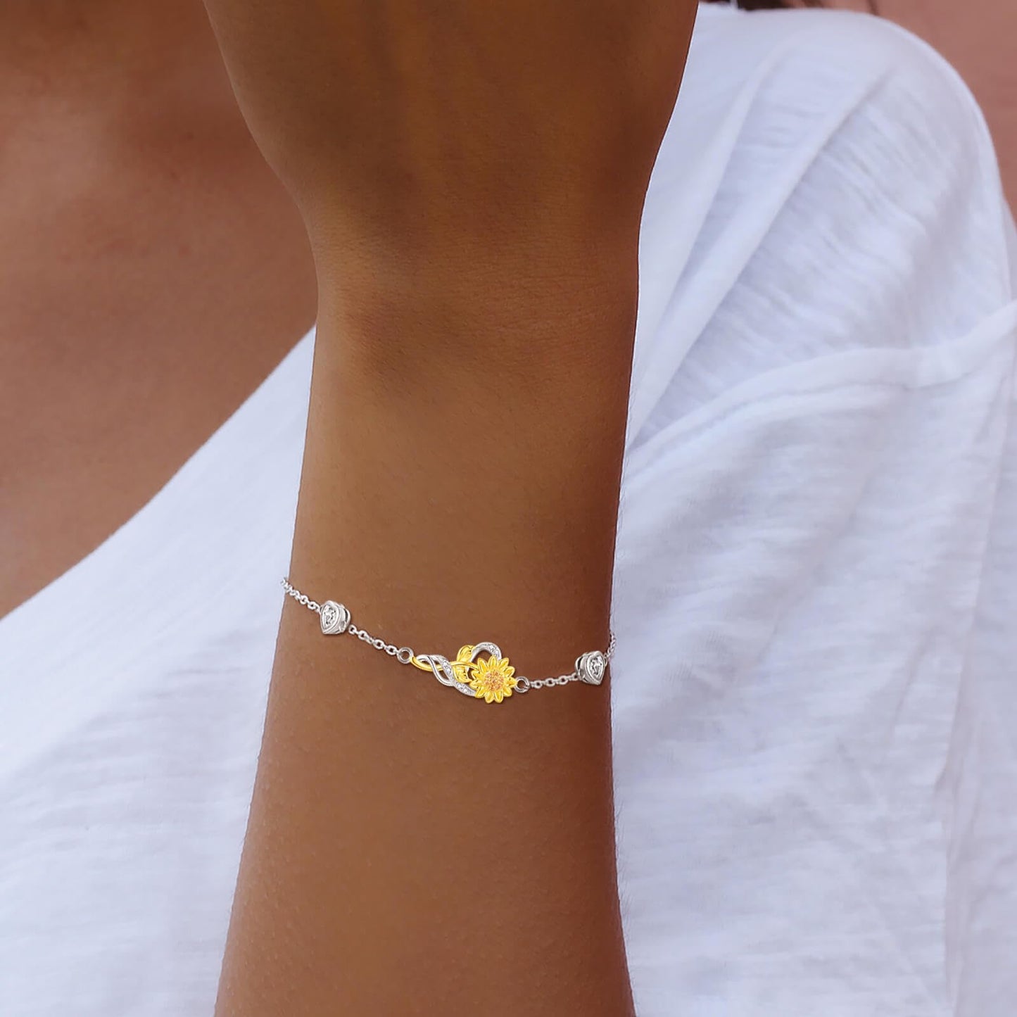 oGoodsunj Sunflower Necklace Jewelry Set fo Women Sterling Silver Anklet Bracelet Earrings You Are My Sunshine Pendant Gifts for Mom Daughter Wife (Bracelet B)