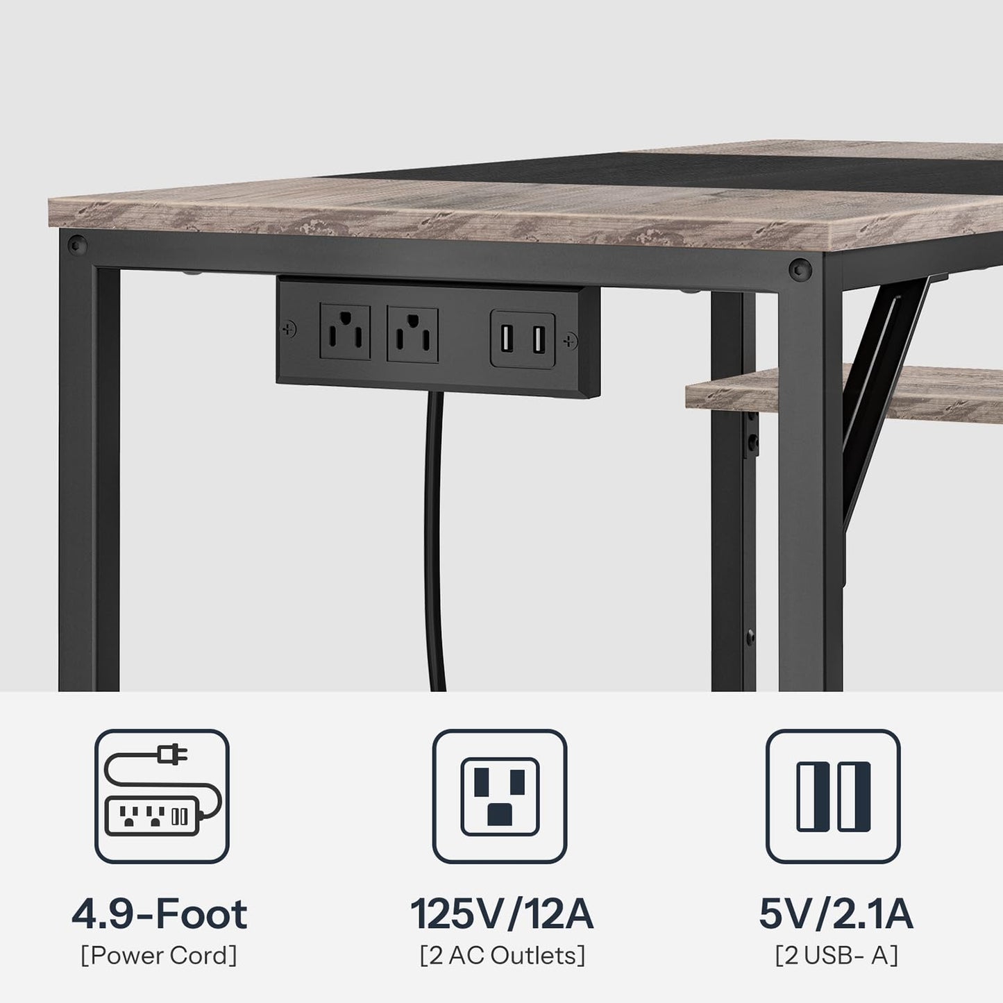 HOOBRO Computer Desk, Home Office Desk with Power Outlet, Writing Desk with 2 Shelves, Modern Small Desk for Home Office, Study, Easy to Assemble, Charcoal Gray and Black BG43UDN01