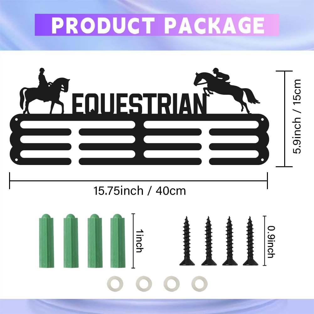 beinkmake Sports Medal Hanger Holder Display Rack for Awards Ribbons Horse Riding Wall Mount Shelf Hanging Storage Metal for Equestrian Horseman Race