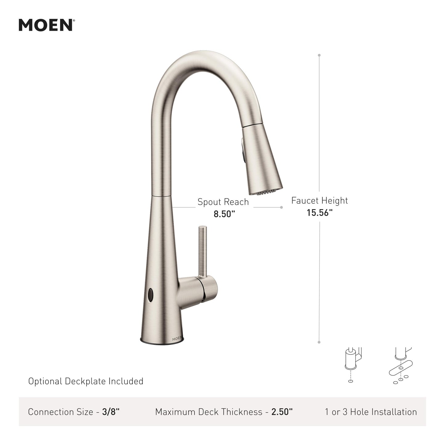 Moen Sleek Spot Resist Stainless Motionsense Wave Sensor Touchless One-Handle High Arc Pulldown Modern Kitchen Faucet Featuring Power Clean, 7864EWSRS