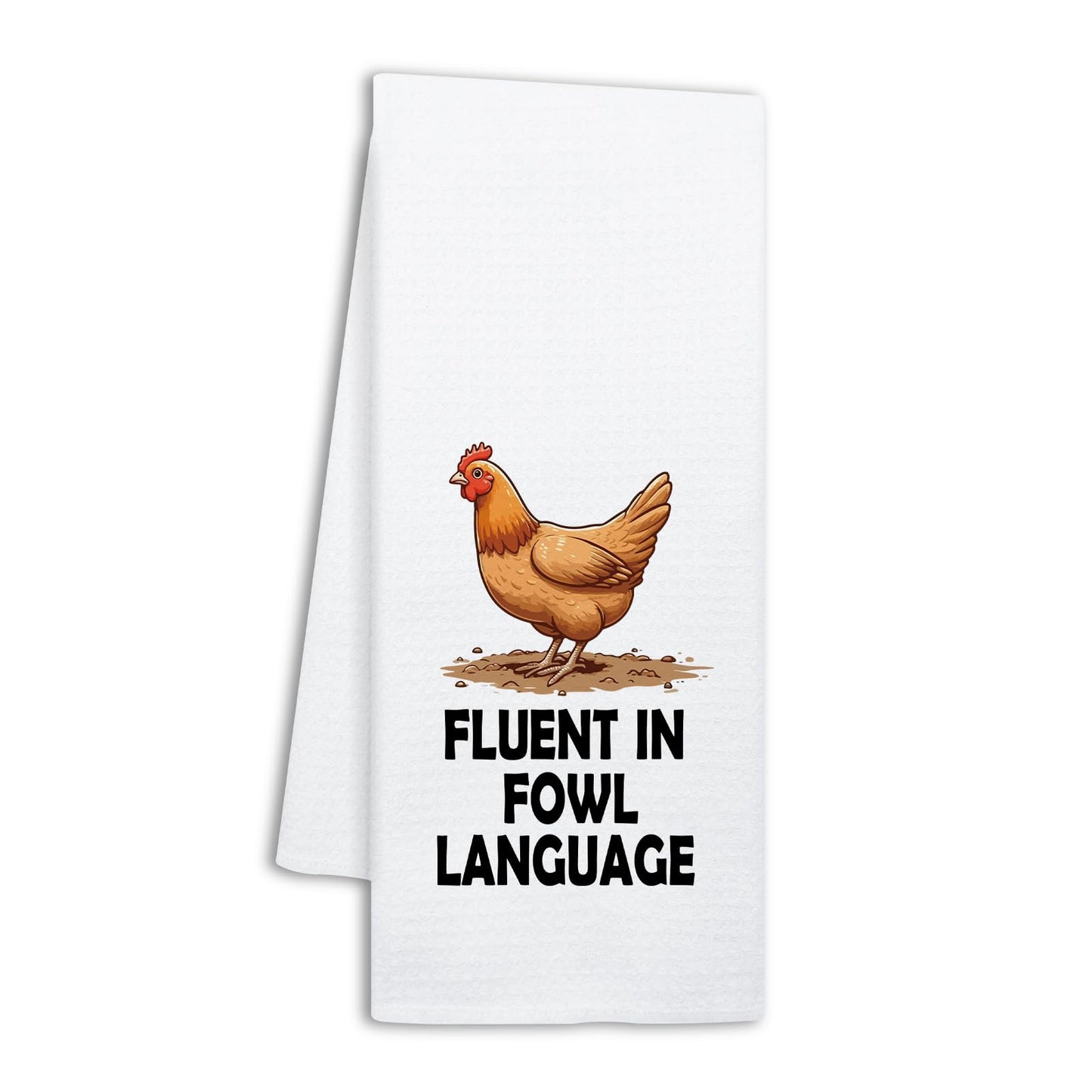 NAHMAKNE Funny Chicken Kitchen Towels, Fluent in Fowl Language, Humorous Saying Dish Towels for Farmhouse Decor, Chicken Lover Gifts, Birthday for Farm Women Mom Wife Sister Friend