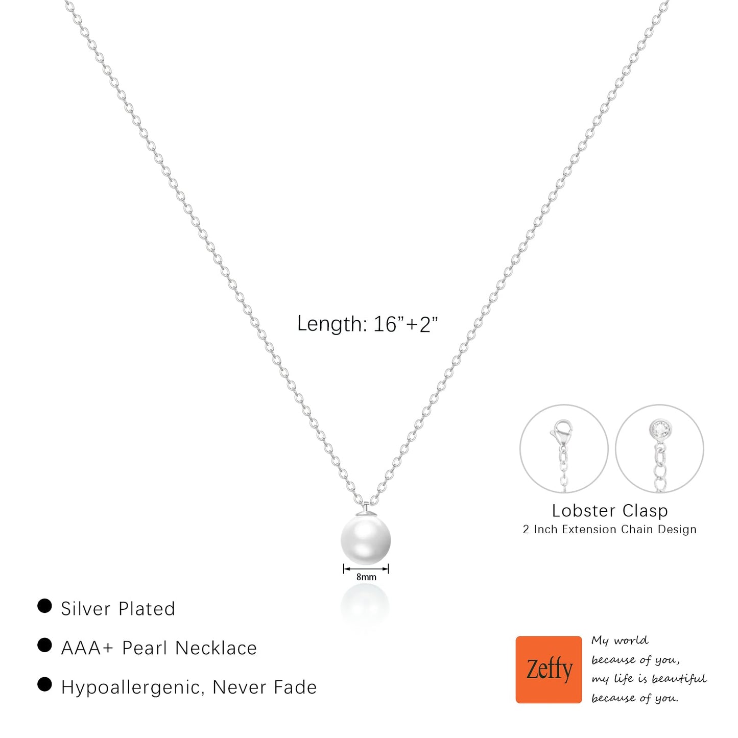 Zeffy Dainty Silver Single Pearl Necklace Simple Pearls Pendant Choker for Women Trendy Silver Necklace Jewelry Gifts