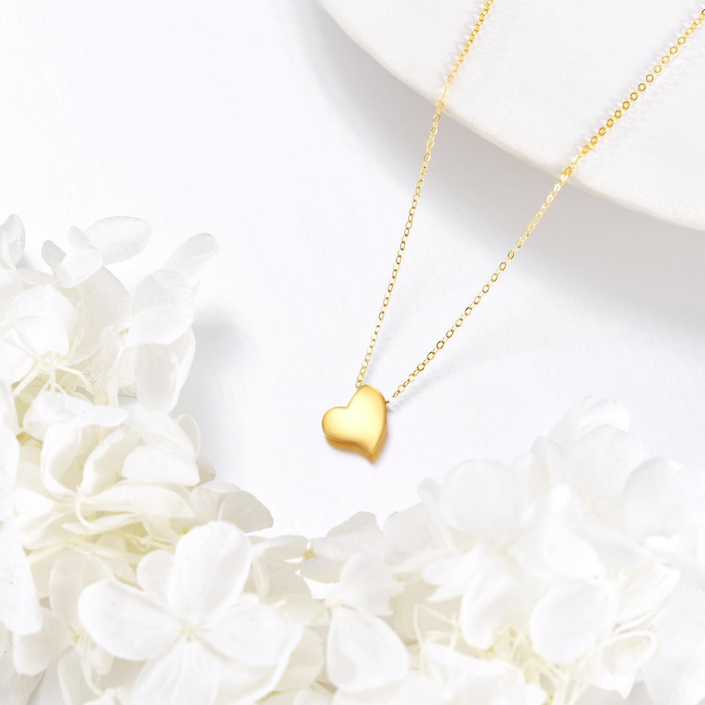 DOVRAN 10K 14K 18K Solid Yellow Gold Heart Love Personalized Necklace for Women Real Gold Heart Pendant Minimalist Jewelry Birthday Customized Gifts for Wife Mom