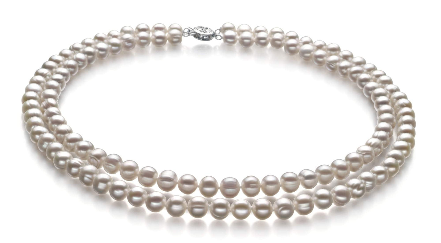 Juliane White 6-7mm Double Strand A Quality Freshwater 925 Sterling Silver Cultured Pearl Set For Women-23 in Matinee length