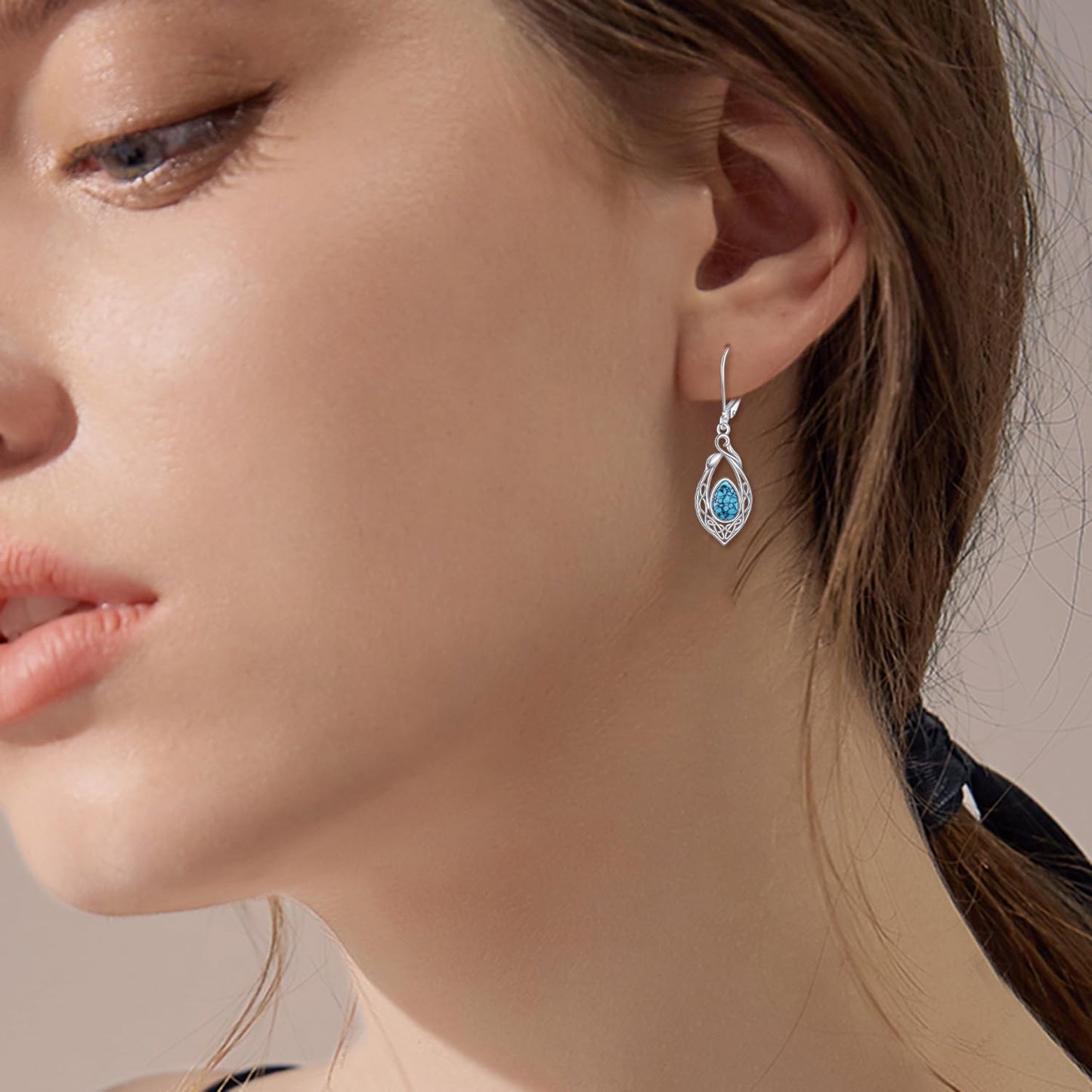925 Sterling Silver Turquoise Earrings for Women Dangle Filigree Teardrop Leverback Earrings Birthday Mothers Day Jewelry for Mom (Turquoise)
