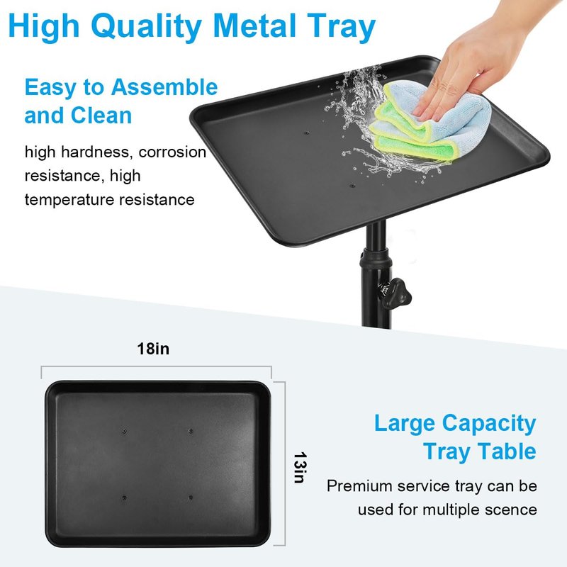 JOSTZHXIN Salon Rolling Tray, Premium Aluminum Tattoo Tray Rolling Cart, Height Adjustable Styling Tray, Service Storage Tray Trolley for Beauty Salon Clinic Spa