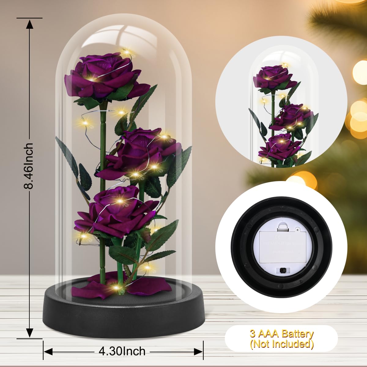 Glass Rose Mothers Day Flower Gifts for Mom from Daughter Son, Birthday Gifts for Women Mom Wife Girlfriend, Handmade Glass Roses Flowers Womens Gifts for, Anniversary, Womens Day, Mothers Day(Purple）