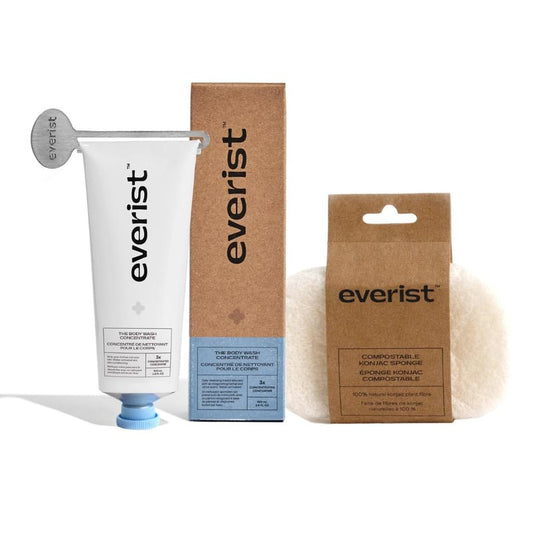 Everist The Hydrating Body Duo, The Body Wash Concentrate Tube 50+ Washes Bundled With The Compostable Konjac Sponge