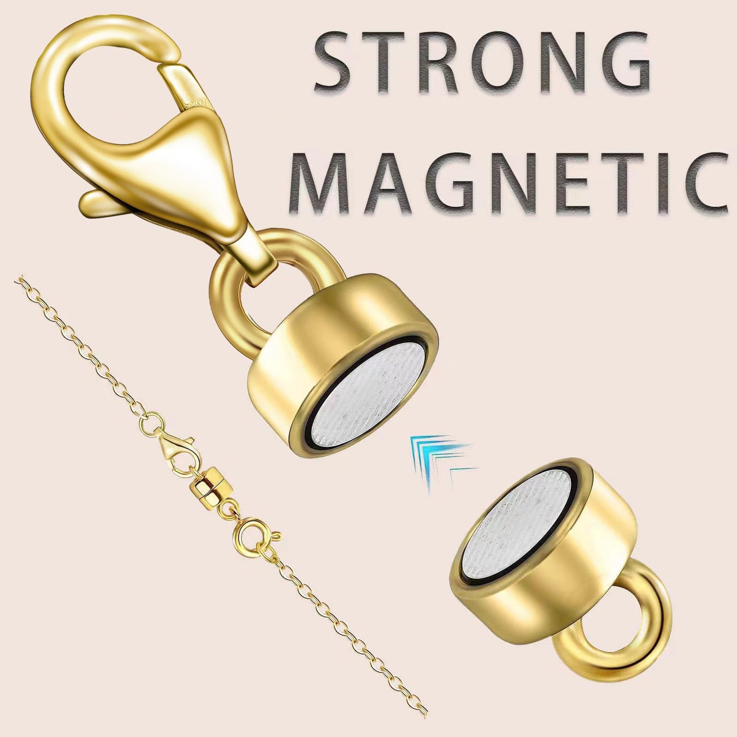 OHINGLT Magnetic Necklace Clasp Extra Strong, Gold Plated Magnet Jewelry Clasps Converters for Bracelet Necklaces Chain