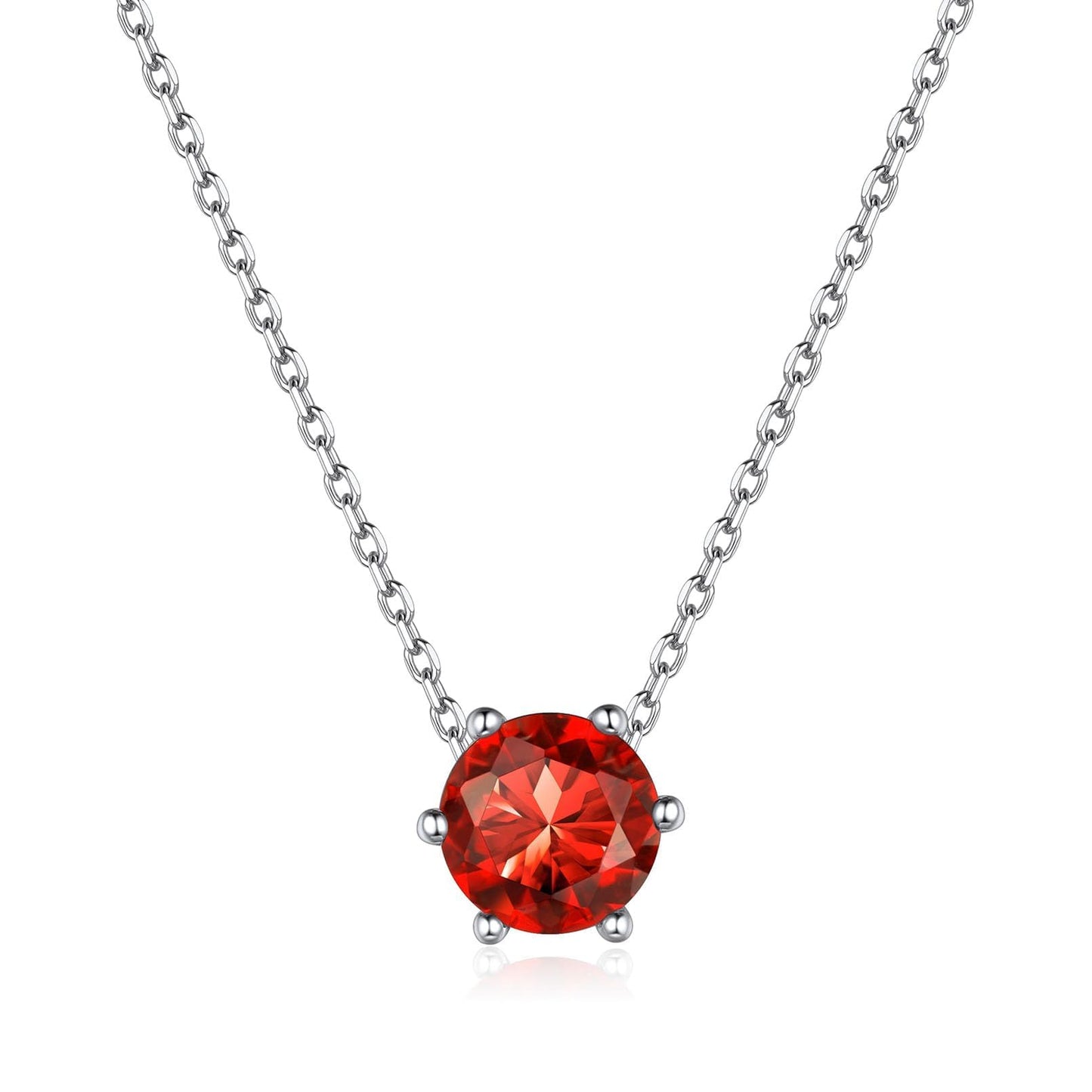 ChicSilver July Birthstone Jewelry 925 Sterling Silver Red Ruby Necklace Small Round CZ Dainty Birthstone Necklace for Women Mom Necklace for Women