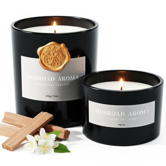 2-Pack Jasmine, Oud & Sandalwood Scented Candles Set for Men, Luxury Aromatherapy Jar Candle for Home Scented, Natural Soy Fragrance Black Jar Candles, Gift for Men, Father, Husband