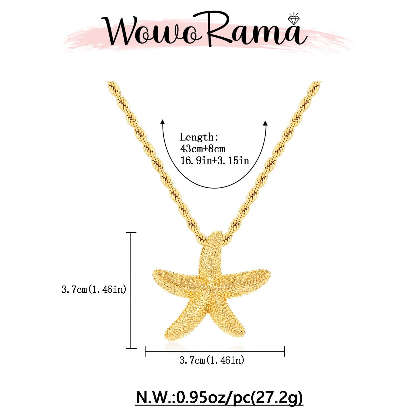 WOWORAMA Gold Starfish Necklace for Women Textured Starfish Shell Necklaces Boho Ocean Sea Star Shell Pendant Necklace Summer Beach Necklaces Jewelry