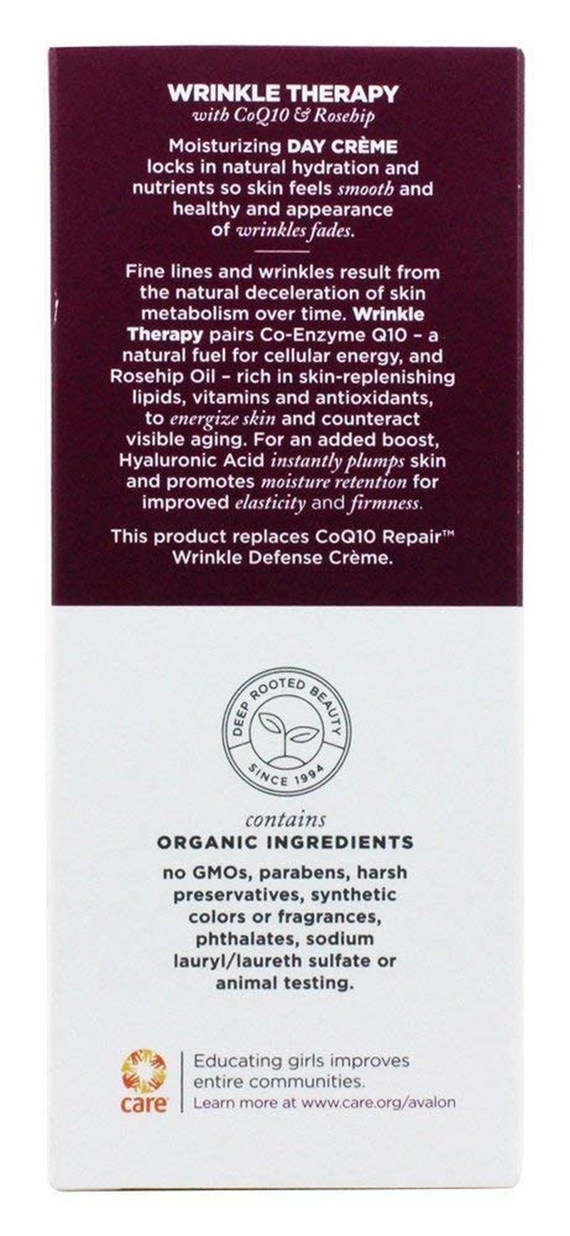 Avalon Organics Day Crème, Wrinkle Therapy, 1.75 Oz