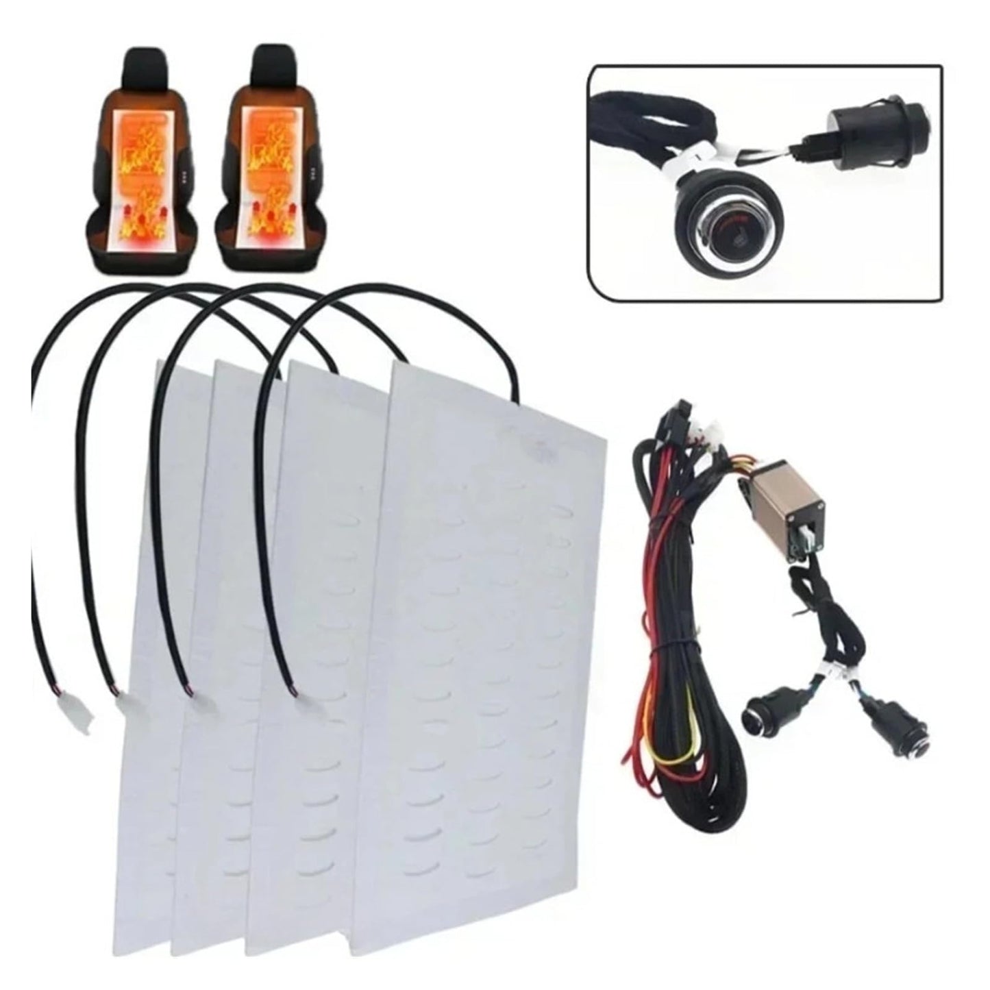 YVKNCDL 12V Universal Built-in Car Seat Heater Kit Fit 2 Seats Alloy Wire/Carbon Fiber Fast Heating Pads 6-Levels Round Control Switch(Only 4 Alloy Pads)