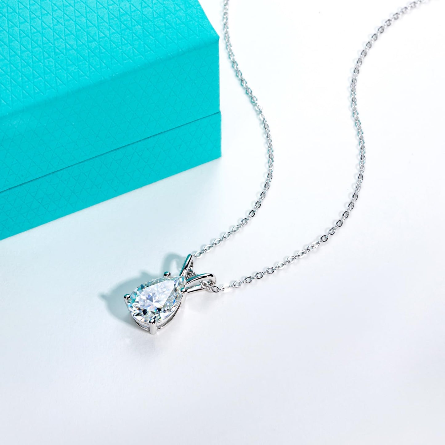 AnuClub Pear Cut Moissanite Pendant Necklace 2CT D Color VVS1 925 Sterling Silver Everyday Wear Necklace for Women Wife Her with Certificate, 40+2+3cm Adjustable Chain
