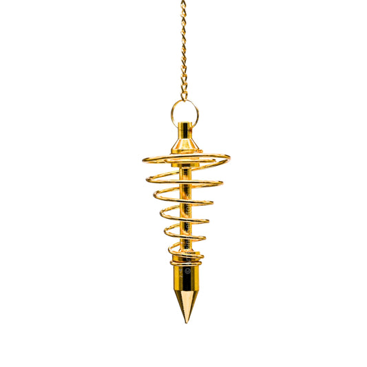 Amazing Gemstone Healing Metal Pendulums for Divination, Gold Spiral Open Chamber Steel Copper Pendulum High Energy Pendulo de Bronce Pendulos de Mesa MP2