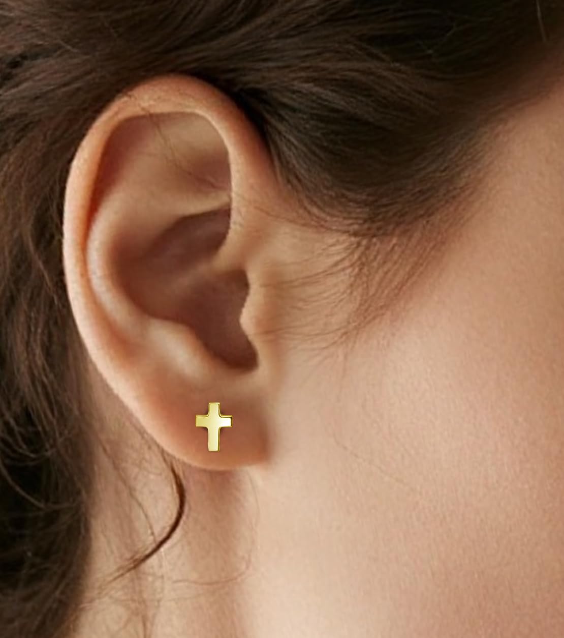 Limerencia Titanium Stud Earrings - Hypoallergenic Earrings for Women Men Sensitive Ears - Minimalist Jewelry Flatback Cross Bolt Cartilage Earrings,Gold Tone