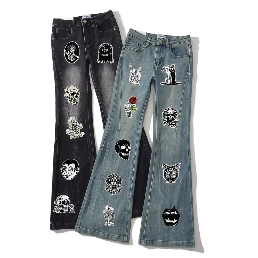 20 PCS Goth Iron On Patches Gothic Punk Cool Skull Rose Sew On Applique Embroidered Patches for Backpacks Pants Clothes Jeans Vests DIY Decoration Bags Hat Jackets Coat Uniforms Dress