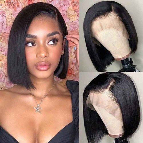 oulaer Hair Straight Short Bob Human Hair 13x4 HD Invisible Lace Front Wig For Black Women Side Part Brazilian Remy Hair Pre Plucked With Baby Hair Bleached Knots 150% Density 10Inch