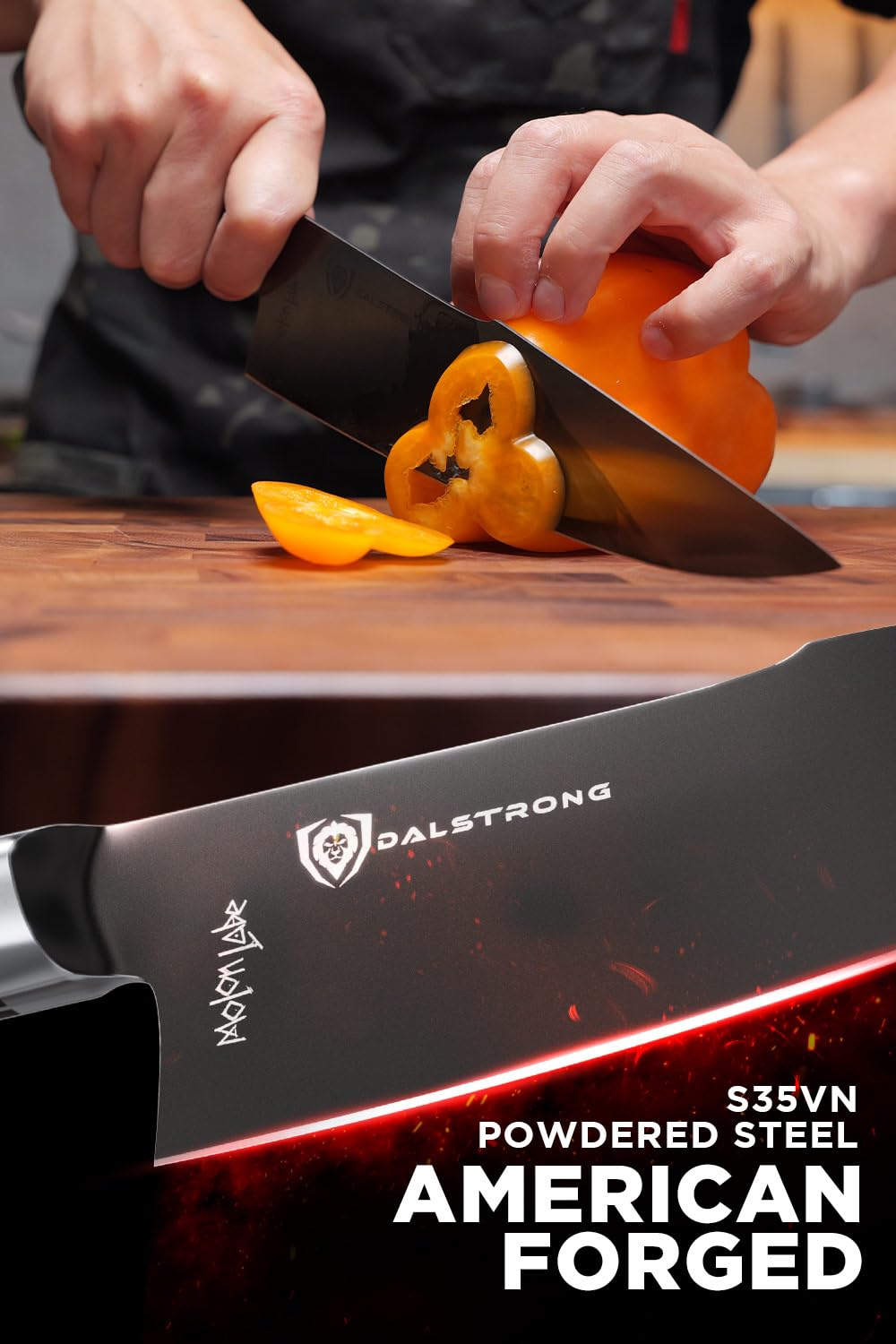 Dalstrong Chef Knife - 8 inch - Spartan Ghost Series - American Forged S35VN Powdered Steel Kitchen Knife - Maple & Red Resin Handle - Razor Sharp Cooking Knife -Sheath Included