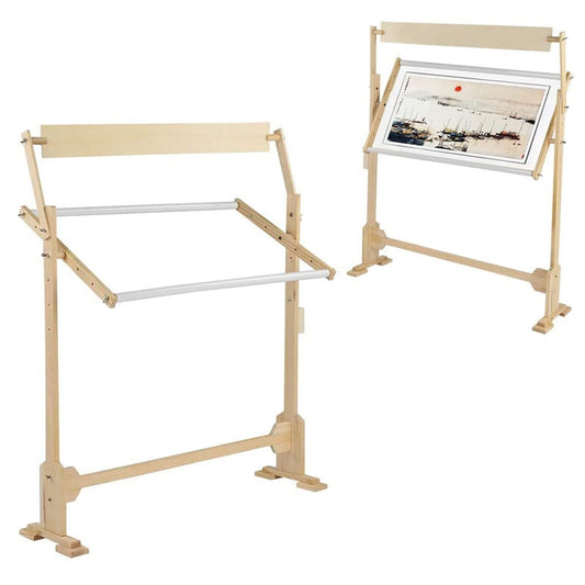 Adjustable Embroidery Stand, 360° Rotating Wooden Cross Stitch Floor Stand, PVC Tube Scroll Frame Holder