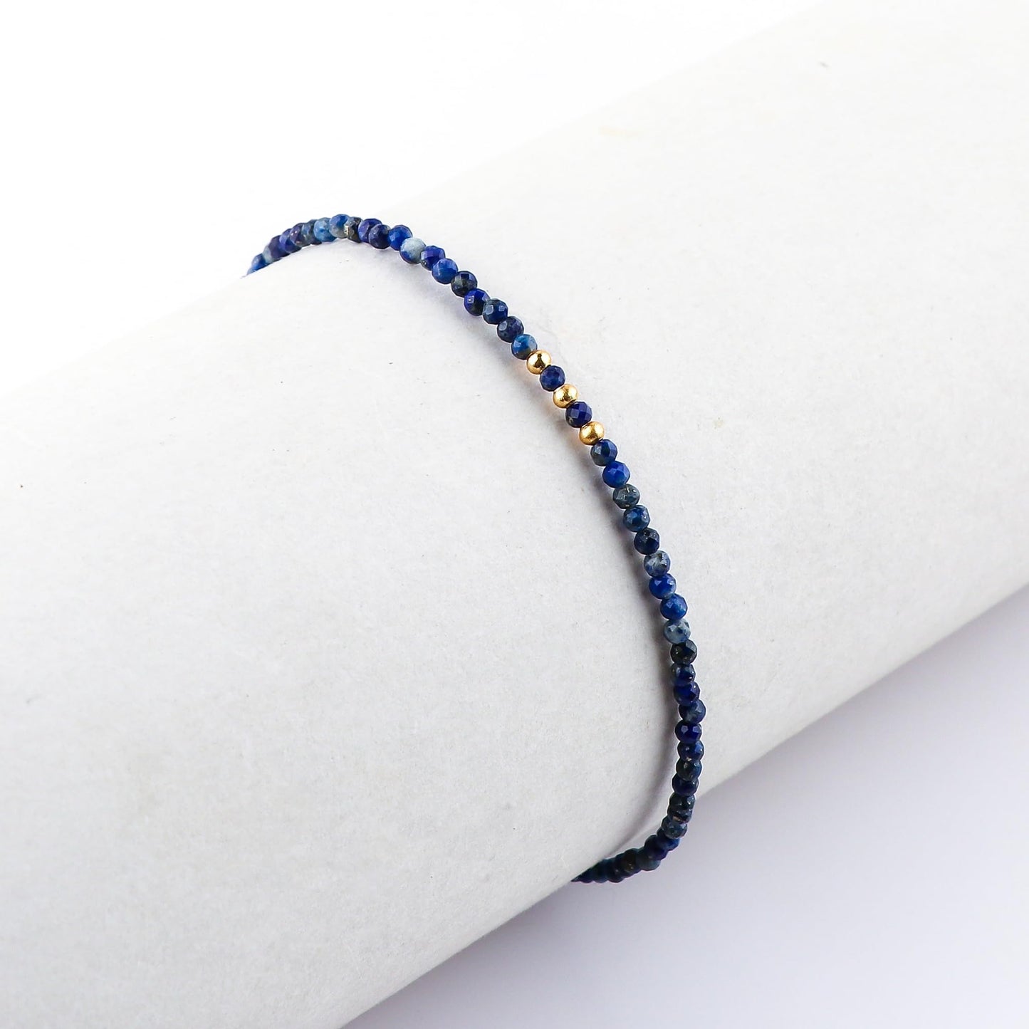 NJCRAFT Handmade Bohemian Gold Plated Lapis Lazuli Bracelet for Women – Adjustable 8 Inch Dainty Micro Faceted Gemstone Beaded Jewelry, Hypoallergenic Gift for Her