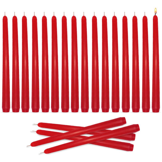 20 Pack Red Taper Candles, 7-8 Hours Burn Time, Unscented, Smokeless and Dripless, 0.79 x 10 Inch Dinner Candle Set for Christmas, Household, Wedding, Party and Home Décor Candlesticks