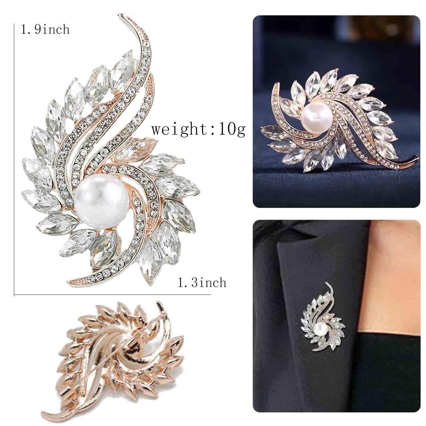 Flower Crystal Brooches Pins Fashion Beautiful Created Rhinestone Floral Brooch Good Idea for Party Dance Wedding Banquet for Elegant Women Girl (Pearl Flower)