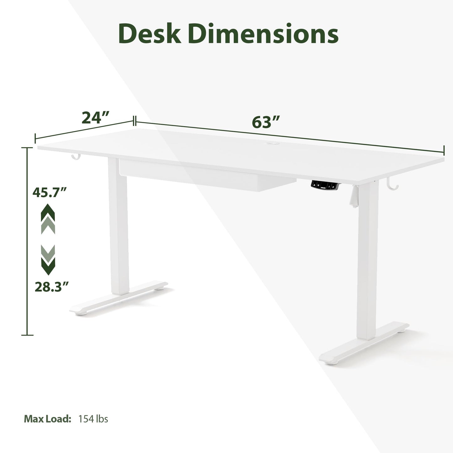 Agilestic Adjustable Height Electric Standing Desk with Storage Wooden Drawer, 63 x 24 Inches Stand Up Home Office Computer Gaming Table with Splice Board for Work Office Home, White