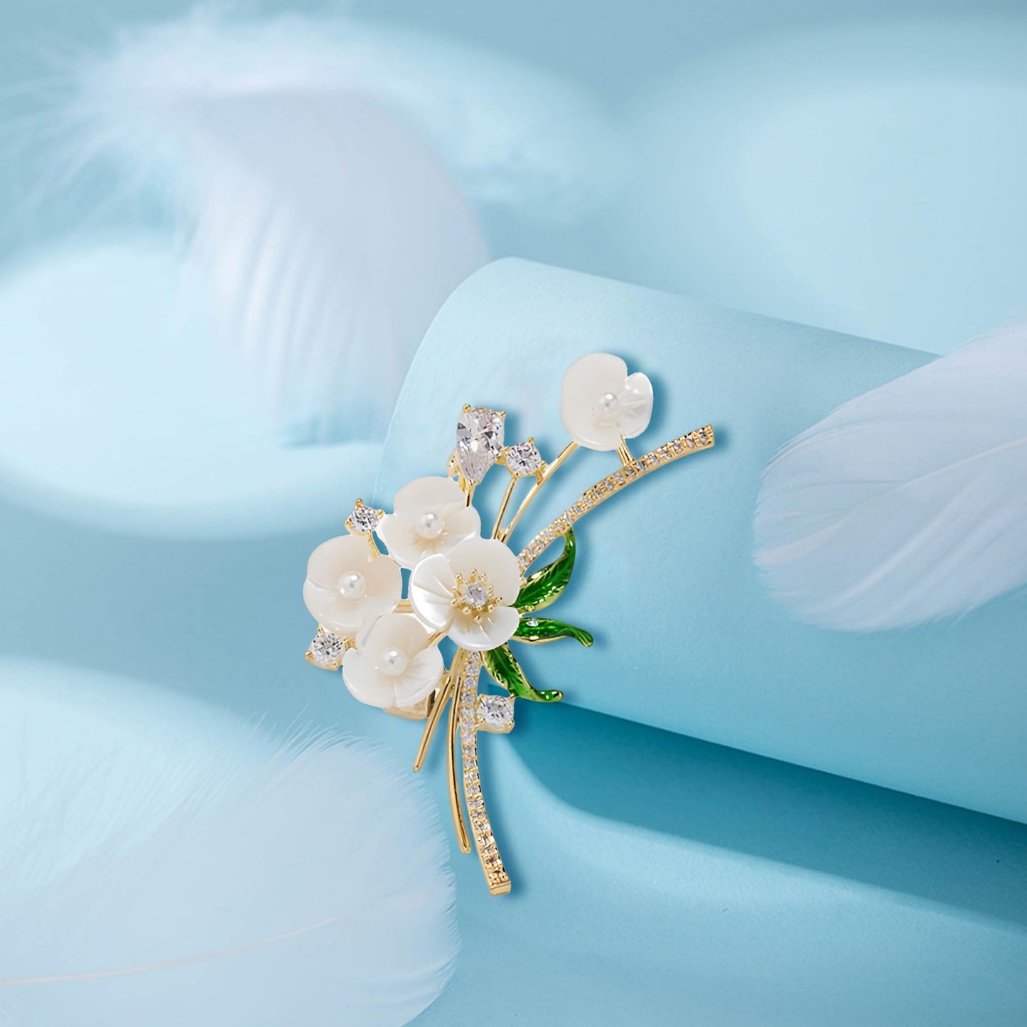 Shell Crystal Flower Brooch Pins for Women Elegant Rhinestone Floral Brooches Pin Fashion Jewelry for Party Dance Wedding Banquet Brooch for Women Girl Gift