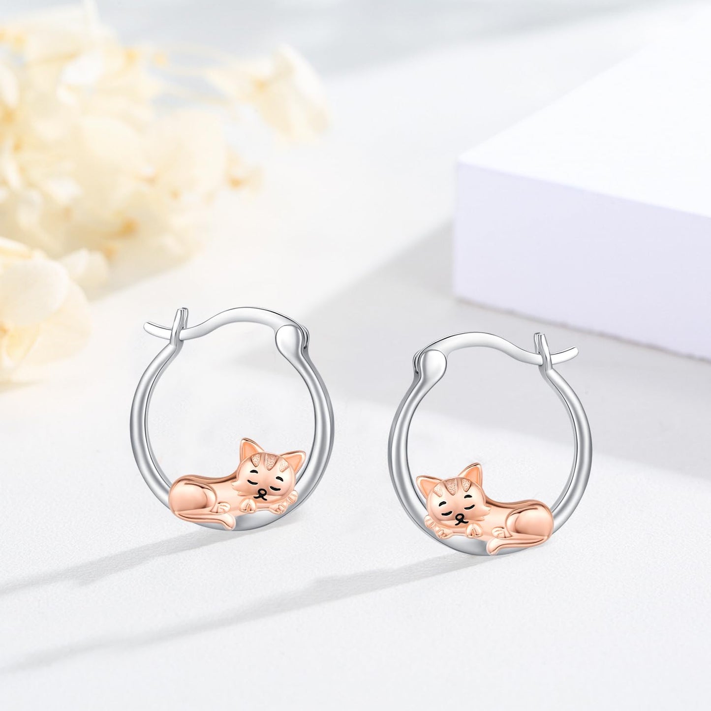 Cat Earrings for Women Girls 925 Sterling Silver Hypoallergenic Cute Hoop Earrings for Sensitive Ears Jewelry Graduation Gifts for Daughter Her Cat Lovers