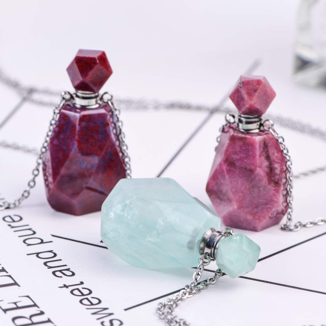 YGLINE Agate Essential Oil Gemstone Vial Essential Oil Necklace,Youngliving,Perfume Bottle Necklace