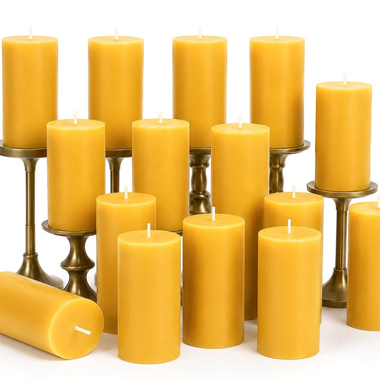 14 Packs Natural Beeswax Candles, Beeswax Pillar Candles with 490 Hours Burn Time, Organic Bees Wax Candles for Home, Relaxation, Smokeless & Dripless, 2x4 inch