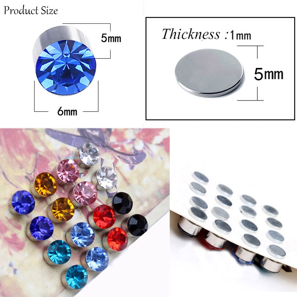 Spiritlele 12 Pairs AB Rhinestone Magnetic Earrings Clip on Non Piercing Earrings Set for Women 6MM