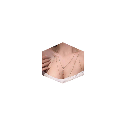 14K Gold Plated Body Chains for Women, Sexy Layered Belly Waist Chain Crossover Bikini Bra Chain, Summer Beach Rhinestone Body Jewelry(4 Imitation Diamonds)
