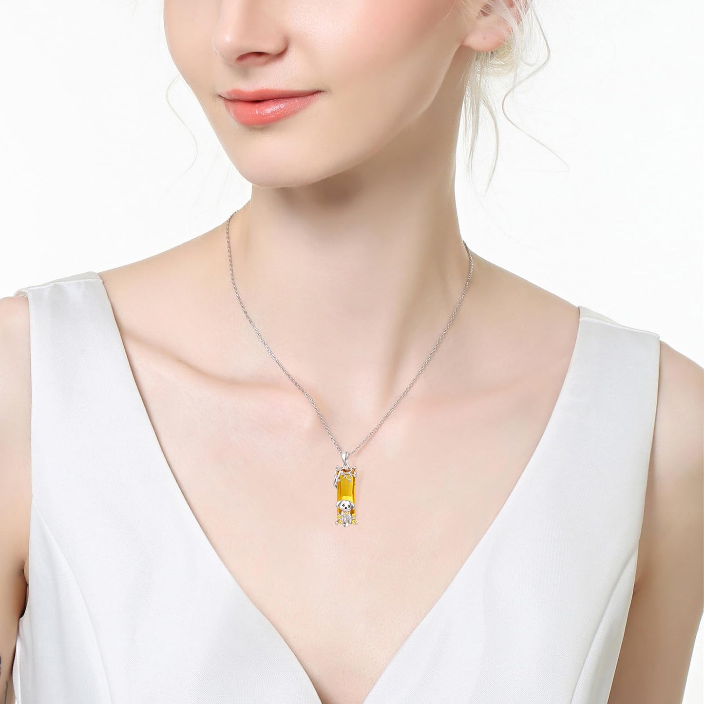 AENEAS Golden Retriever Necklace Sterling Silver Cute Puppy Pendant Necklace Citrine Necklaces Crystal Dog Pet Jewelry Gifts for Women Wife Her