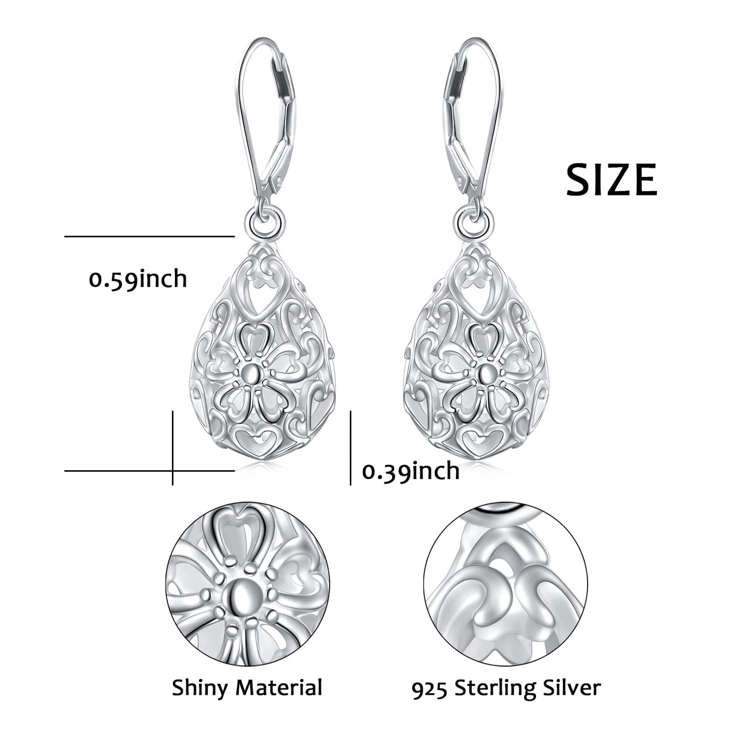 SHAOAN 925 Sterling Silver Filigree Dangle Drop Earrings Flower Cherry Leverback Earrings for Women Jewelry for Mother’s Day