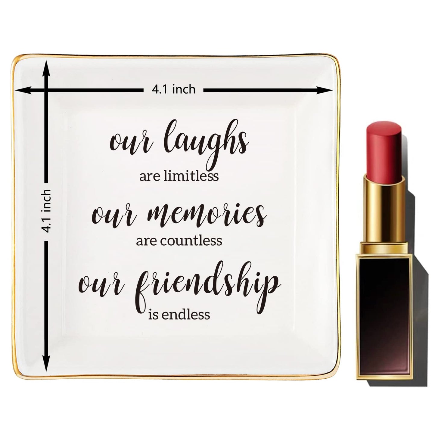 JOYIMARR Endless Friendship Gifts Ceramic Ring Dish Jewelry Tray,Birthday Gifts For Best Friend-Our Laughs Are Limitless,Our Memories Are Countless,Our Friendship Is Endless