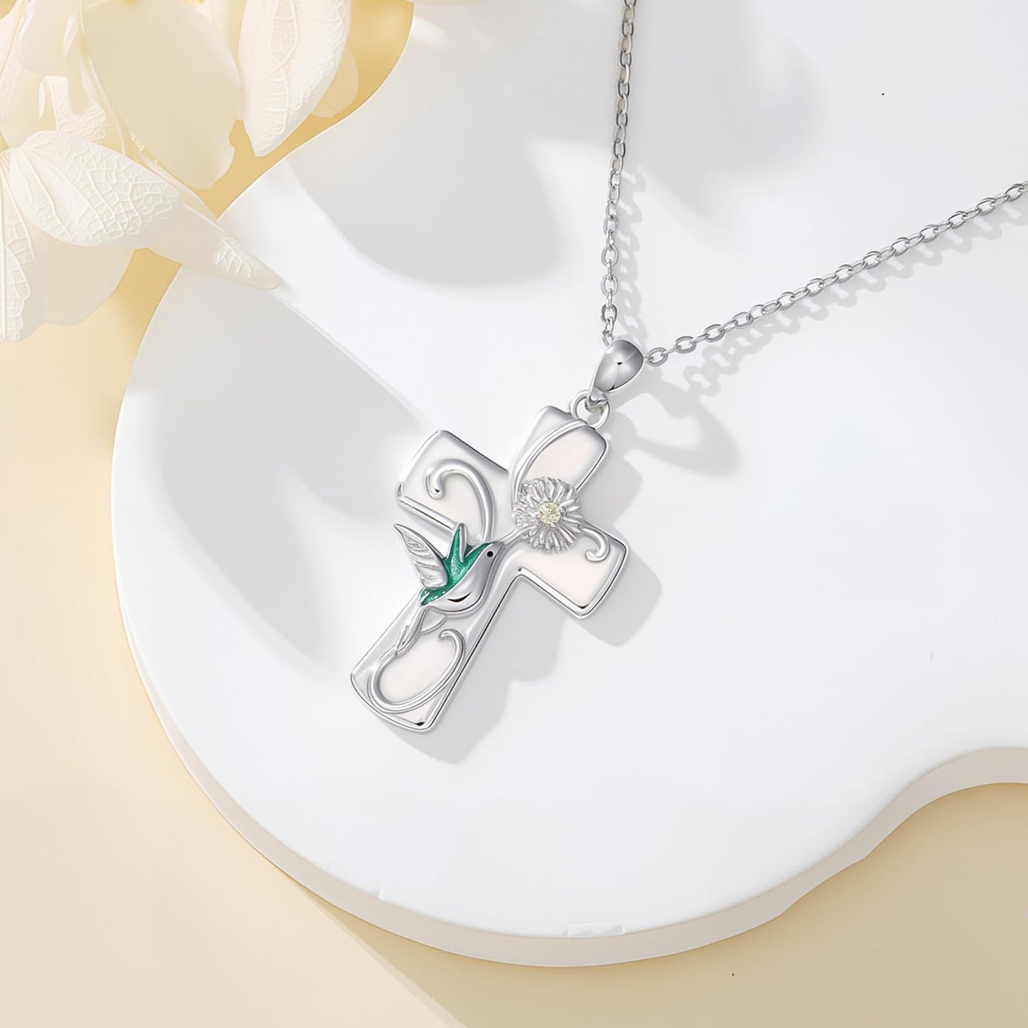 Cross Necklace for Women S925 Sterling Silver Cross Hummingbird Pendant Necklace Protection Jewelry Gifts for Mom Wife Birthday Graduation Anniversary