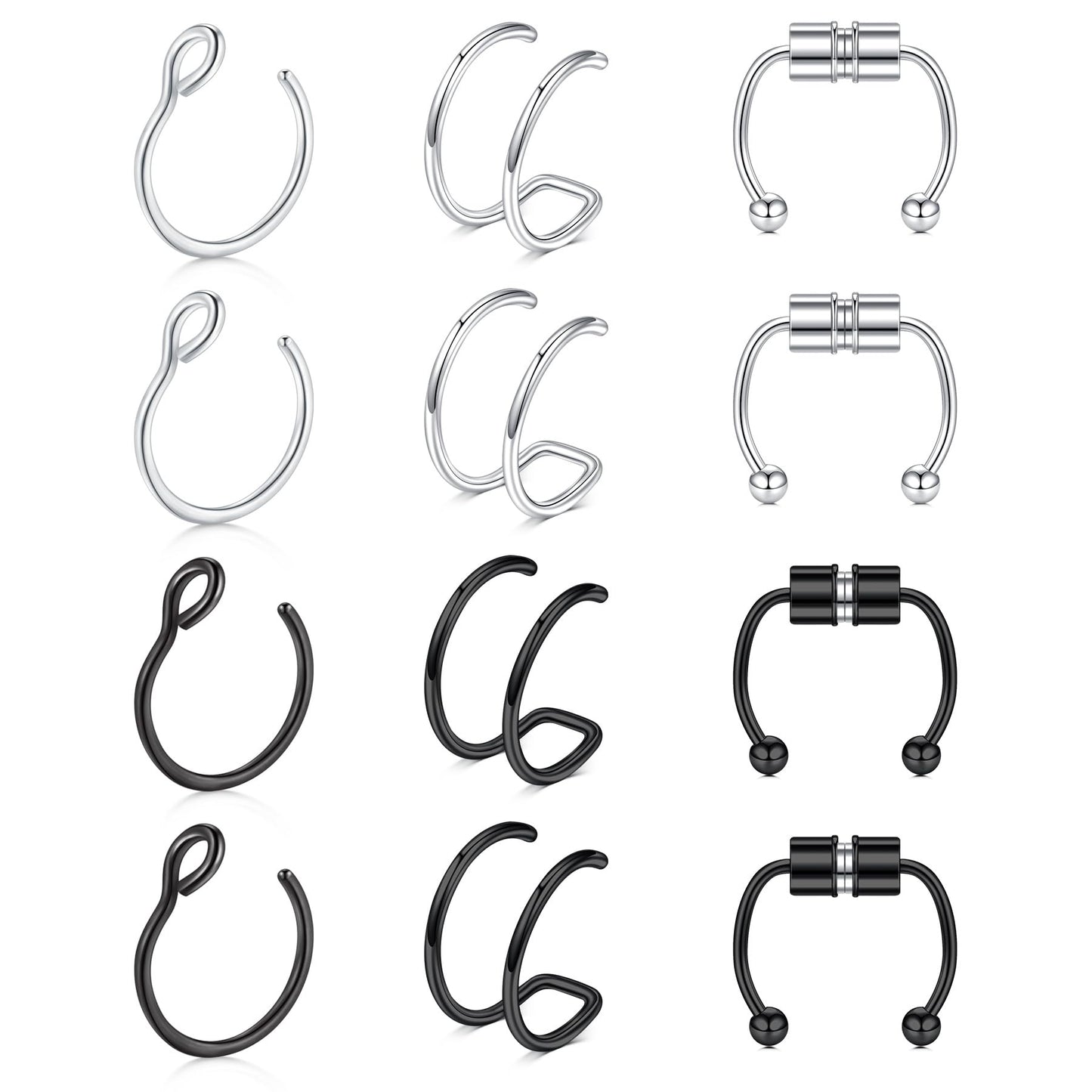 JFORYOU FORYOU Fake Nose Ring Fake Septum Fake Nose Piercing Rings for Women Faux Nose Piercing Clip on No Pierced Non Piercing Faux Body Piercing Jewelry for Women Men