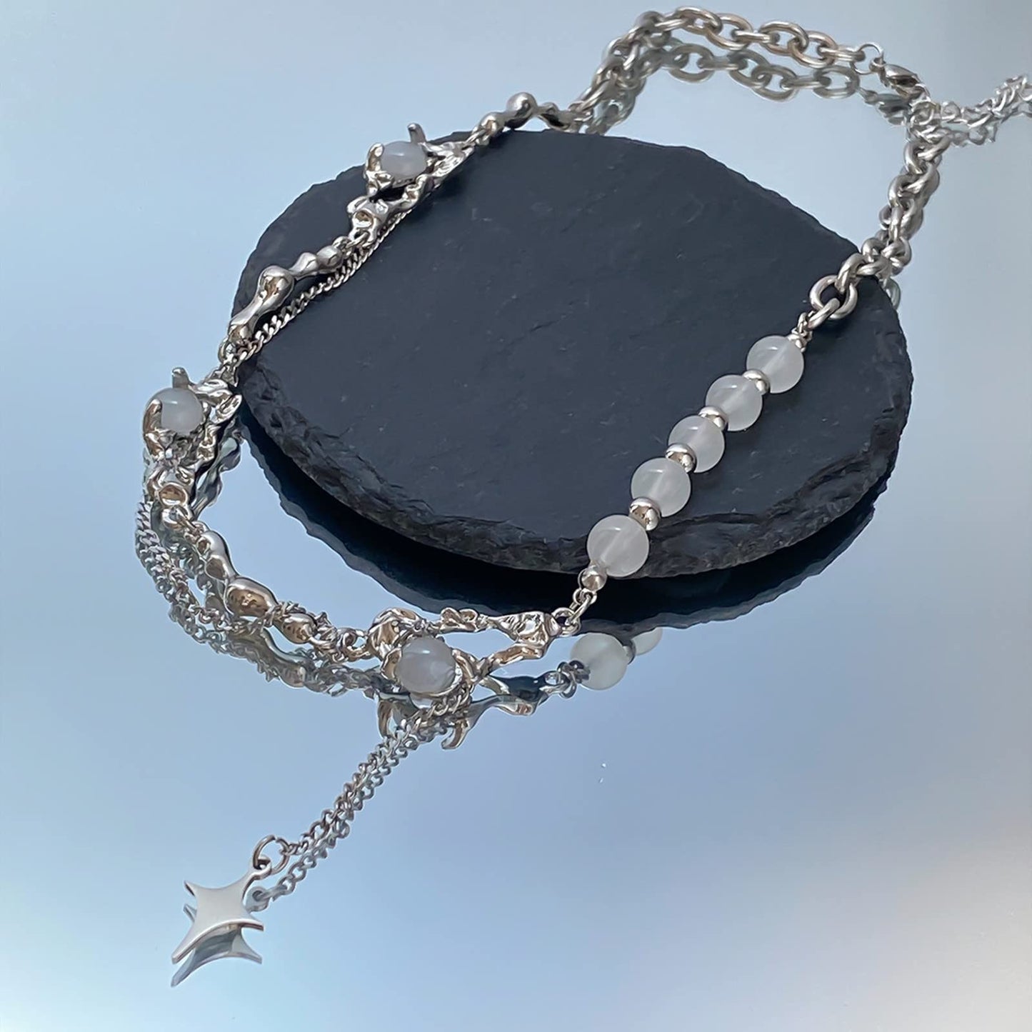 Buyongwant Y2k Irregular Necklace Star Zircon Moonlight Stone Advanced Design Sense Collar Chain Women's Fashion Silver Jewelry for Women
