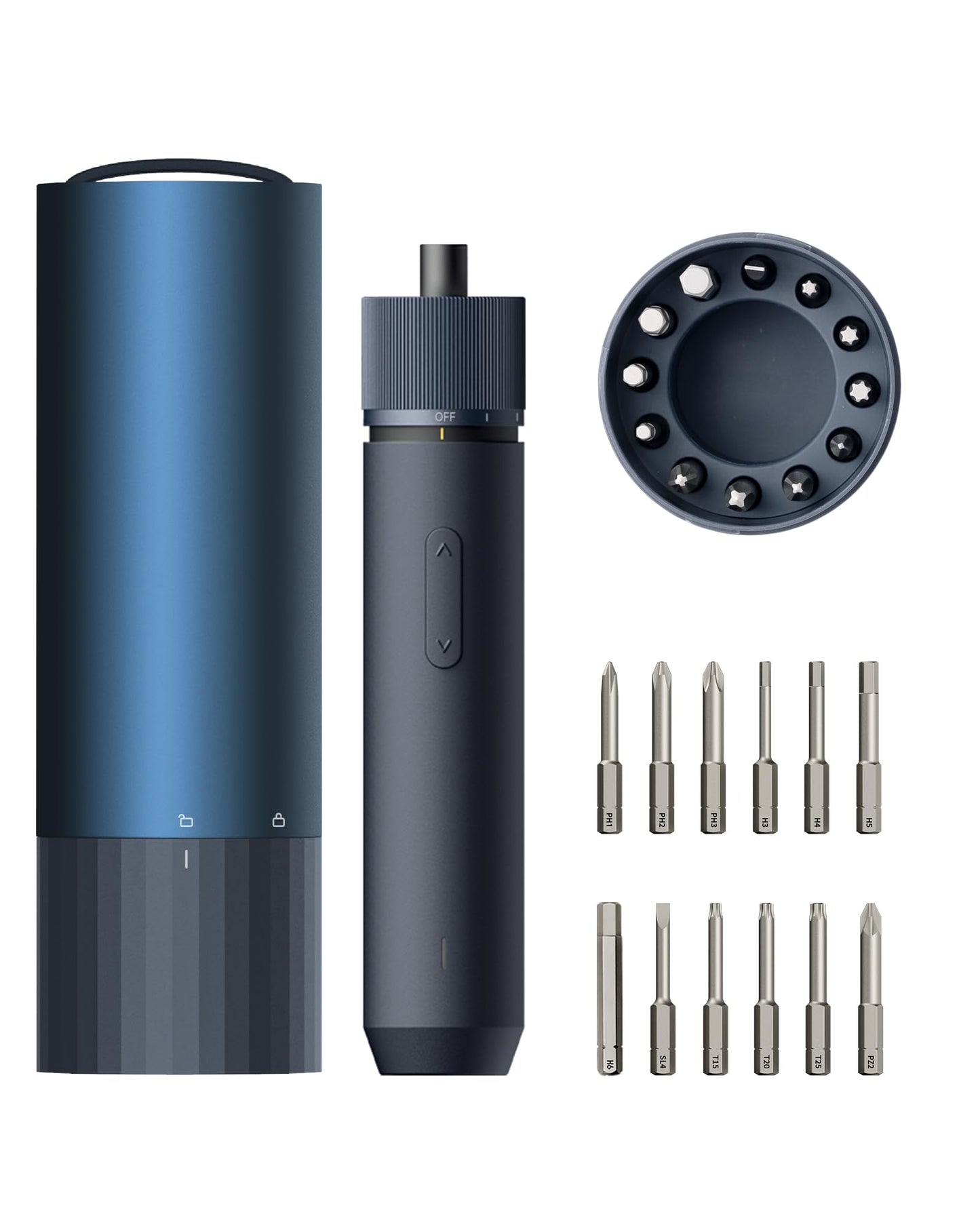 HOTO Electric Screwdriver Rechargeable, 3.6V Cordless Screwdriver Set USB-C, 1/4'' Hex Bits, 3 Torque Settings, 1500mAh Battery, LED Light & 12 S2 Metal Bits for Furniture/Electrical Repairs