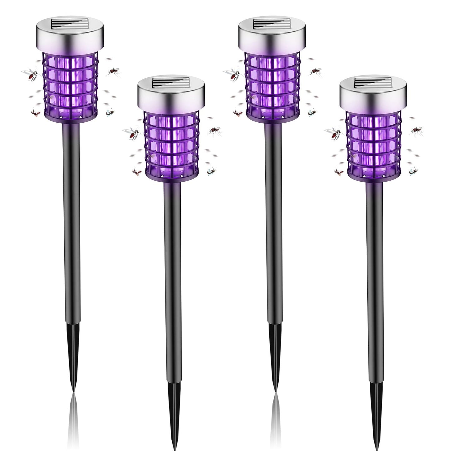 4 Pack Solar Bug Zapper Outdoor Waterproof Mosquito Repellent Outdoor Patio Mosquito Trap & Killer for Moths, Gnats, Flies, Small Flying Insect, Solar Powered Fly Zapper for Backyard, Garden, Patio