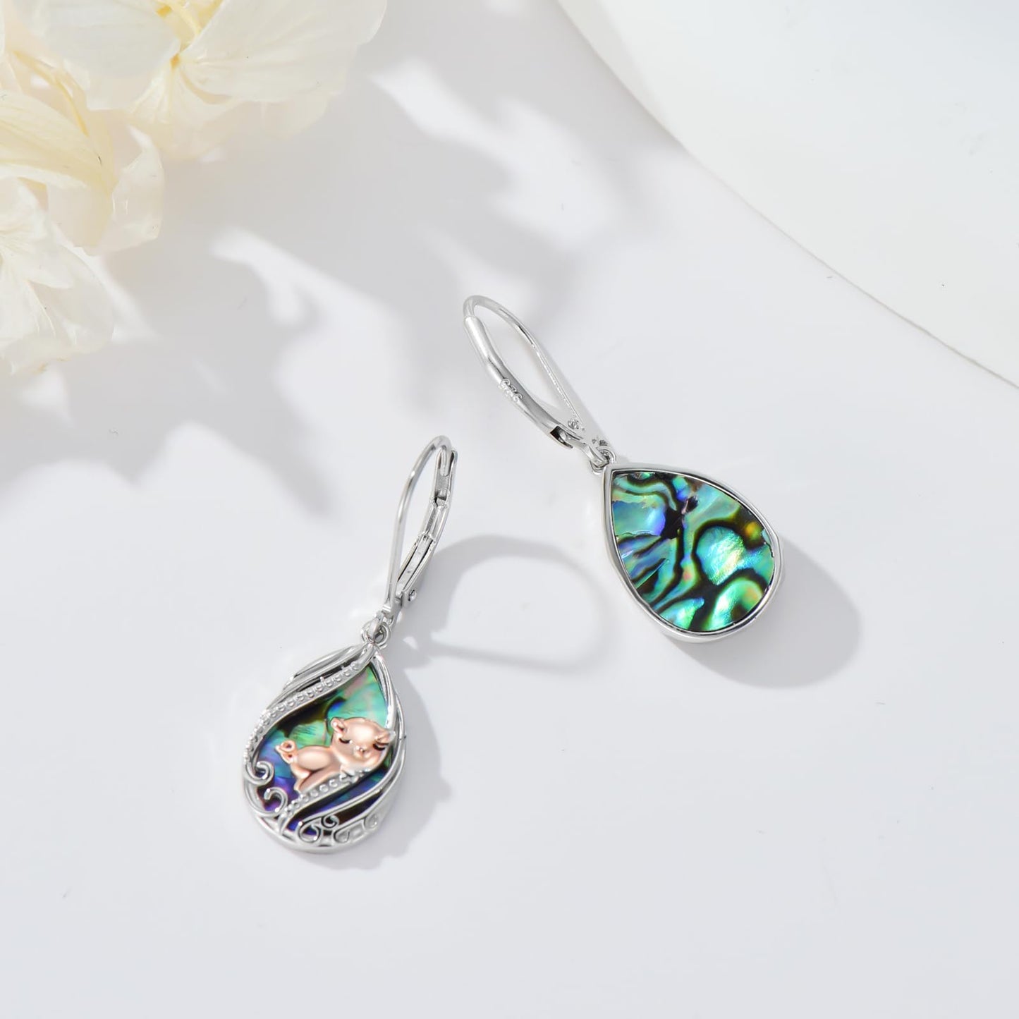 YYmqmq Pig Earrings for Women 925 Sterling Silver Abalone Pig Dangle Earrings Leverback Pig Jewelry Gifts for Women Girlfriend Mom Birthday Gifts