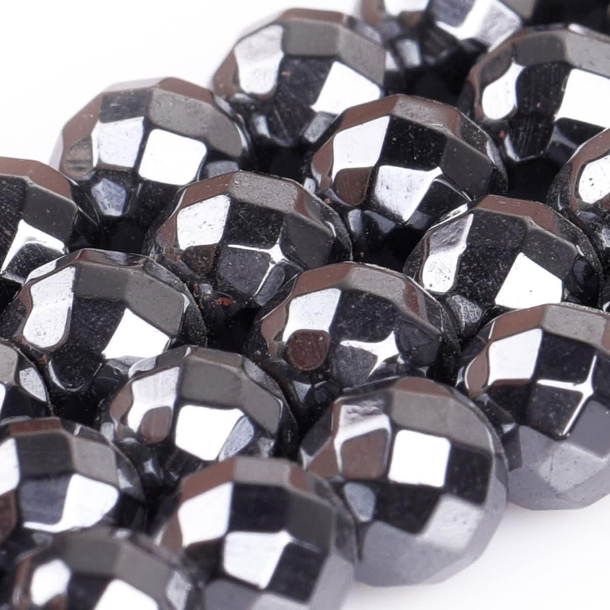 HAAMIIQII 50pcs 8mm Natural Black Hematite Loose Gemstone Beads Faceted Round Spacer Stone Beads for Jewelry Making DIY Bracelets Necklaces Crafting